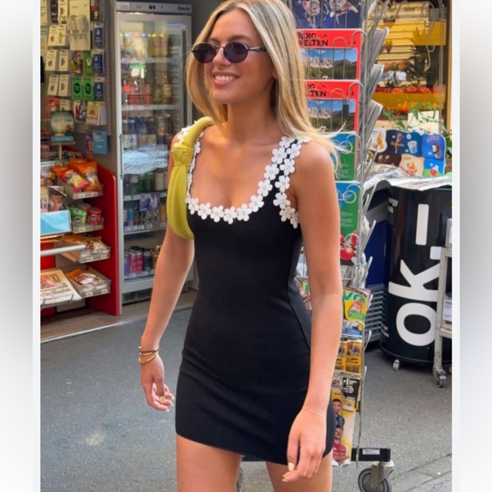 Zara Black Mini Dress with White Floral Accents - Picture 2 of 4
